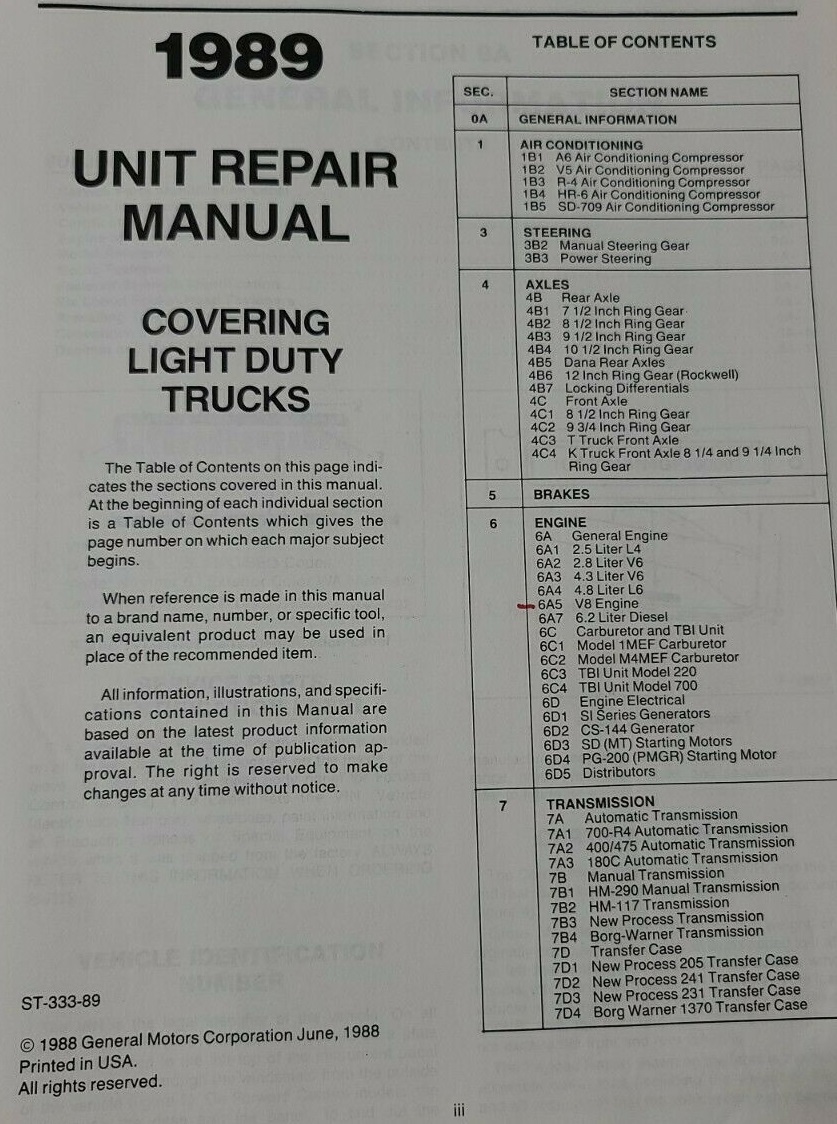 1989 Chevrolet Light Duty Truck Unit Repair Manual - 2