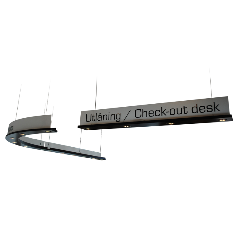 ExLIBRIS Ljusramp med LED – specialanpassad ljusramp som följer lånediskens kontur för ergonomisk arbetsbelysning och valbar text.