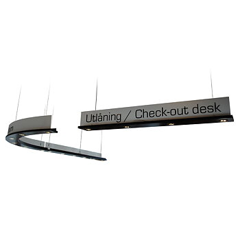 ExLIBRIS Ljusramp med LED – specialanpassad ljusramp som följer lånediskens kontur för ergonomisk arbetsbelysning och valbar text.