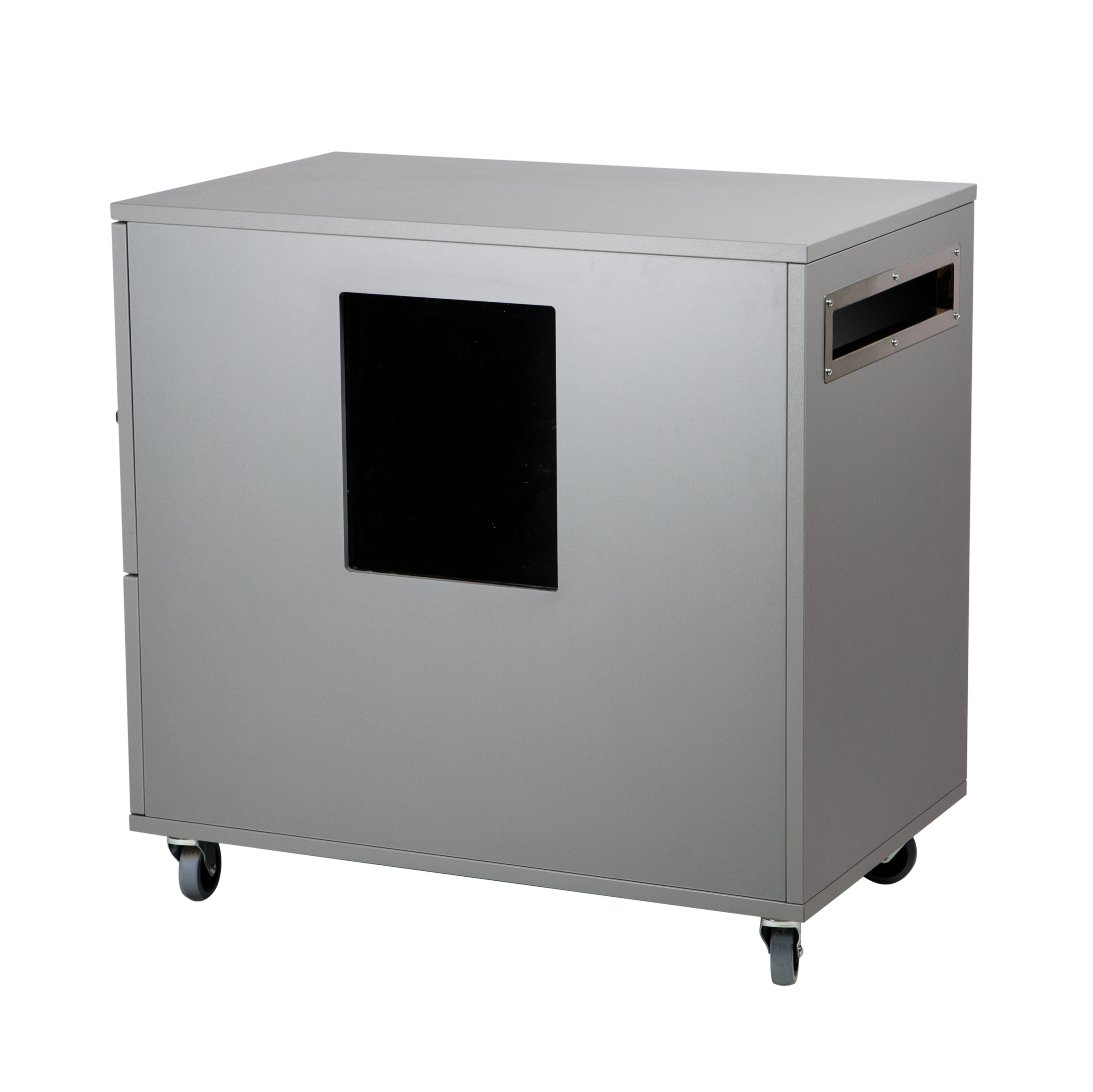 Window book return cabinet with double slots and viewing window for safe and gentle returns in libraries