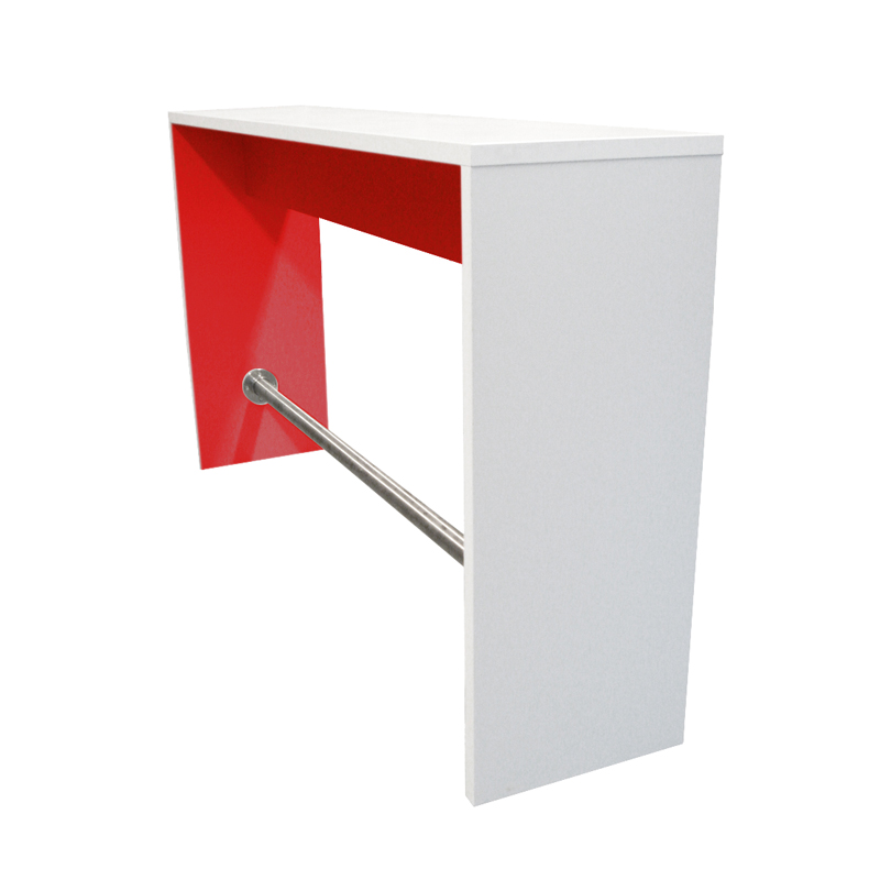 Ingrid Side Table – compact side and terminal table for libraries and public environments, available in sitting or standing height, with customizable colour combinations and options such as footrest and cable grommet.