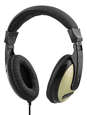 Deltaco hörlur, sluten, volymkontroll, 2,5m kabel, svart/guld