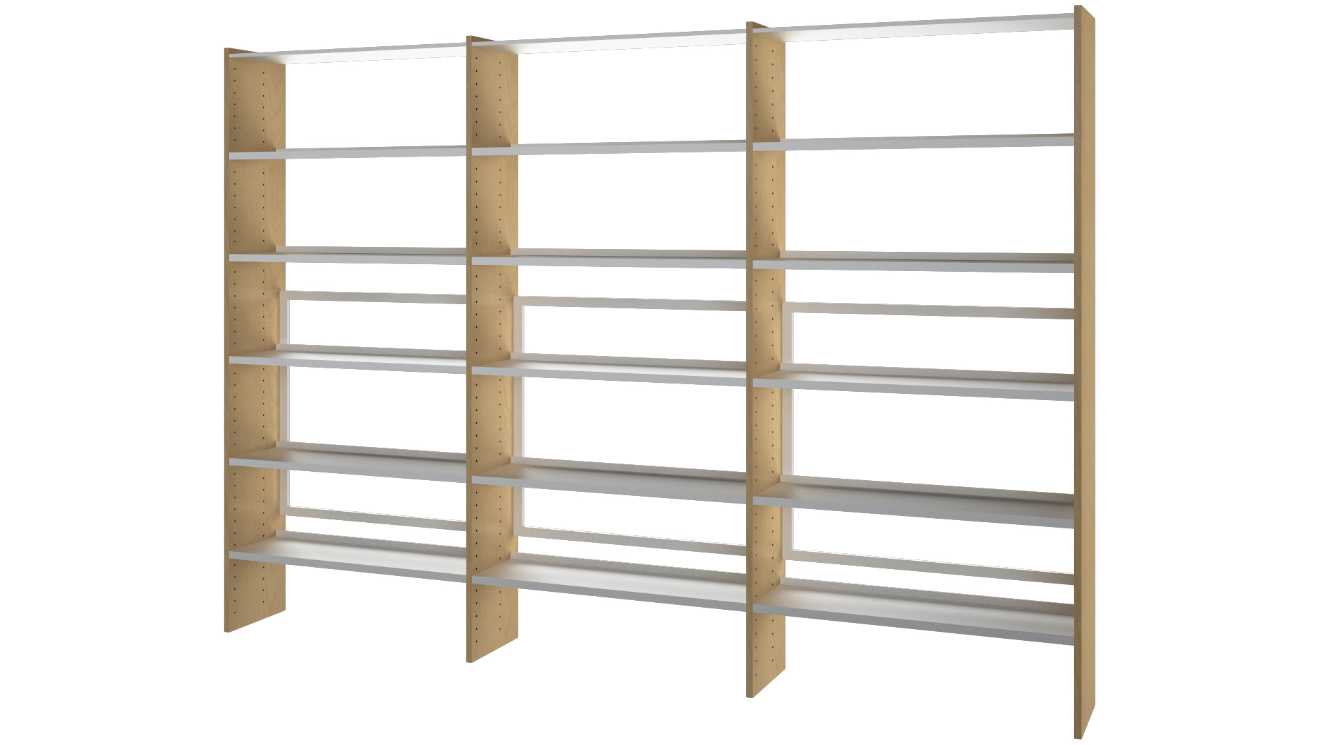 Småland single-sided bookshelf H:1800 with metal shelves and birch, white or black end panels