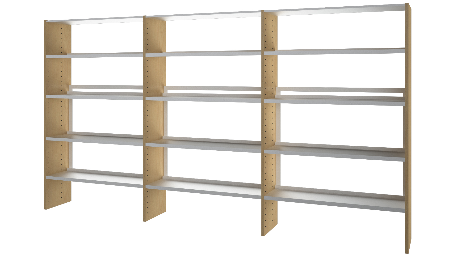 Småland enkeltsidet starthyldesektion H 1530 mm med gavle i birk og justerbare hvide metalhylder