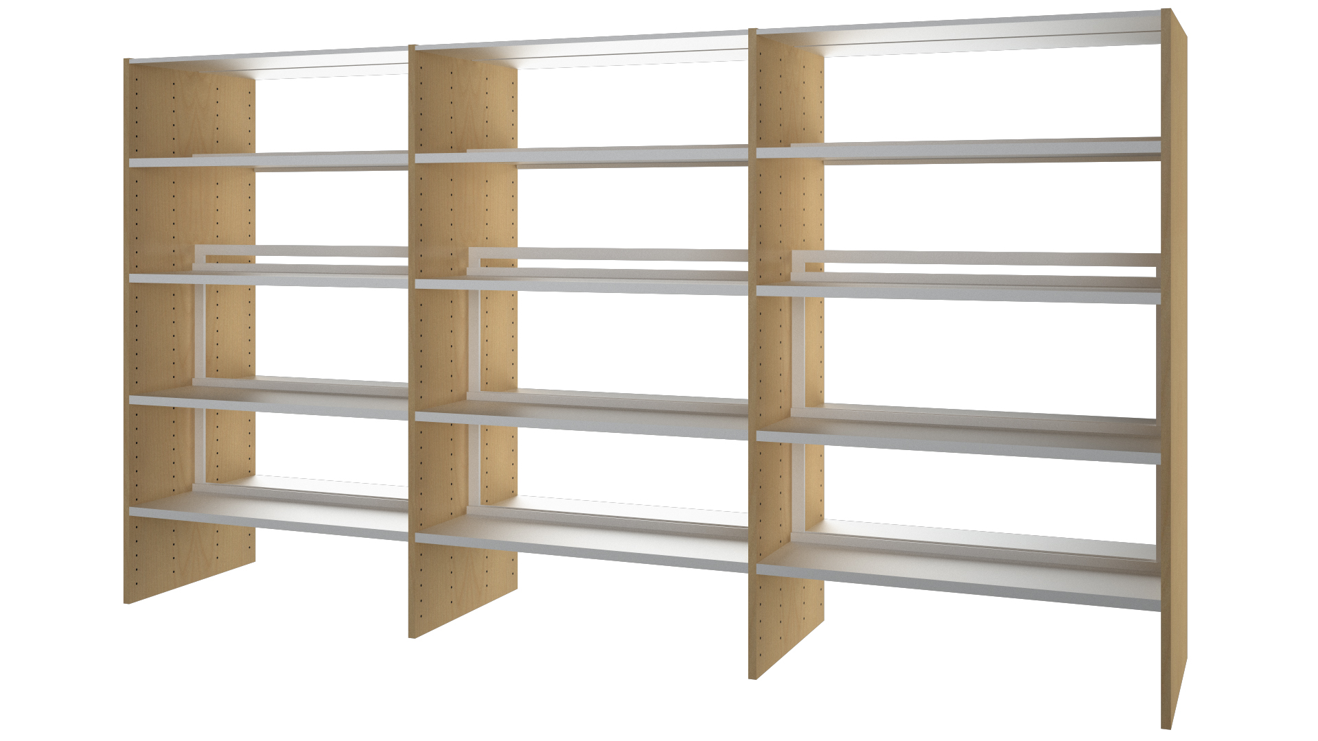 Rondus Hyldesektion Dobbeltsidet H:1530 – dobbeltsidet bogreol med metalramme, flytbare hvide hylder med bagkantliste og valgfrie materialer som laminat, finér eller malet MDF.