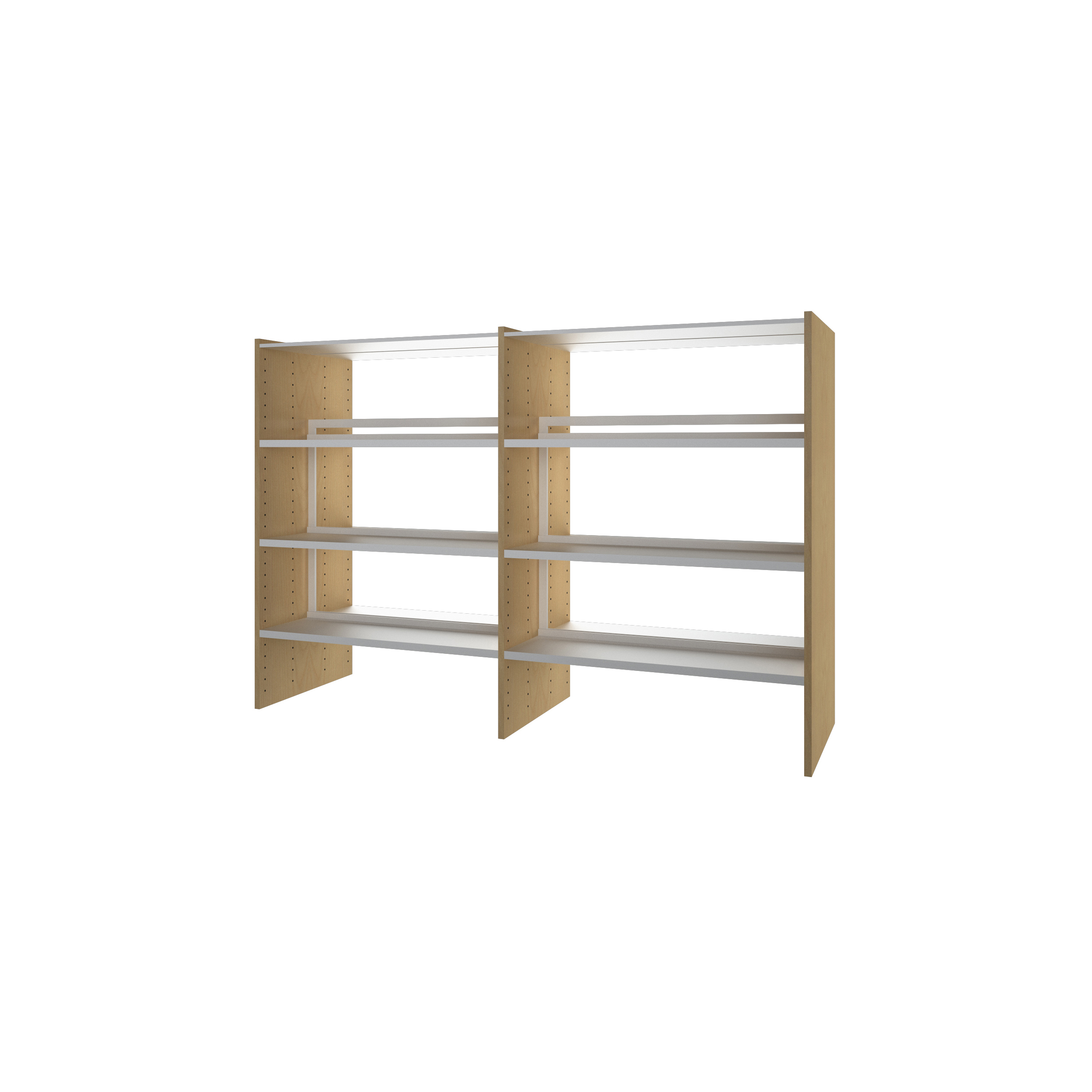 Rondus Hyldesektion Dobbeltsidet H:1240 – dobbeltsidet bogreol med metalramme, flytbare hvide hylder med bagkantliste og valgfrie materialer som laminat, finér eller malet MDF.