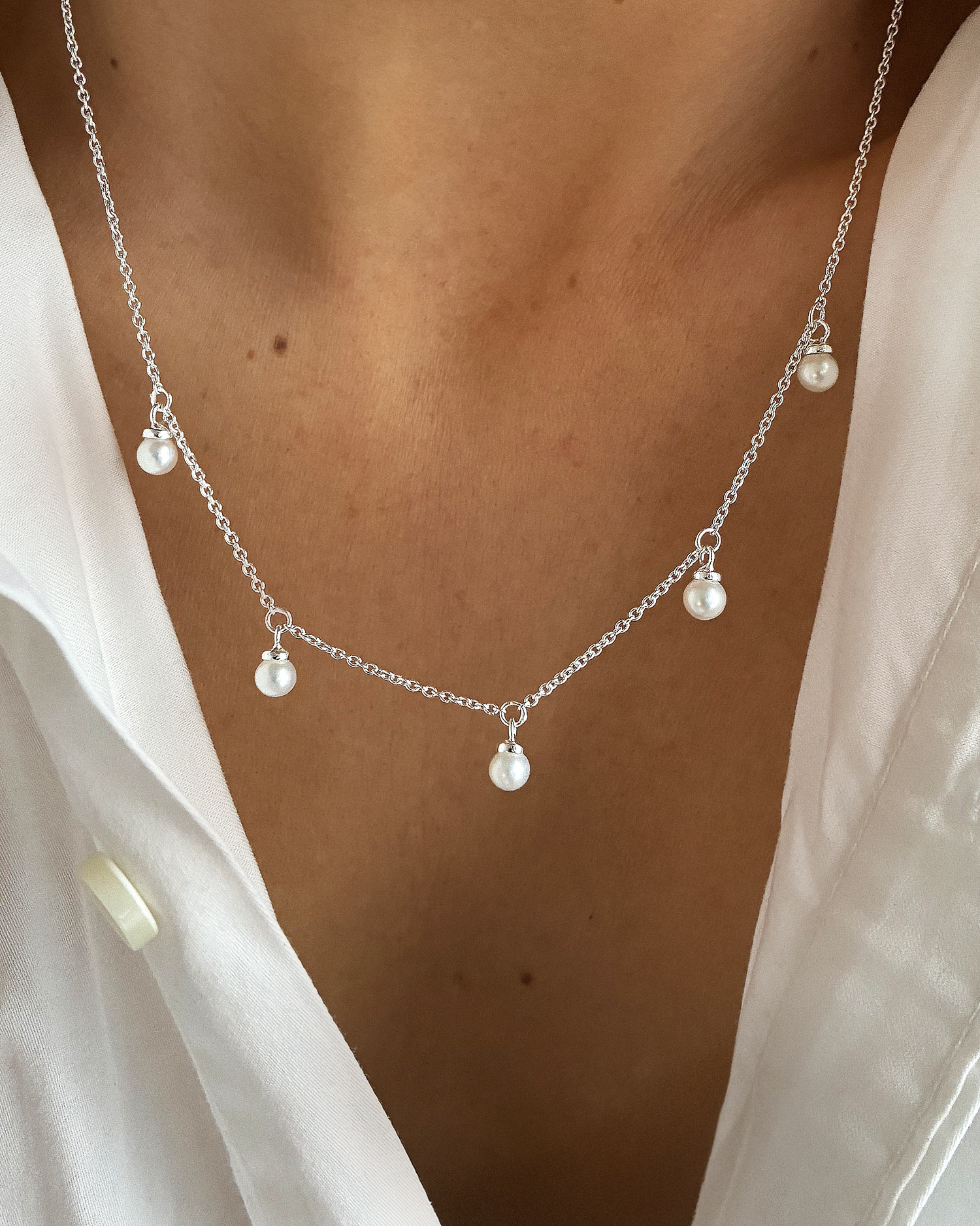 Petite Pearl single full necklace silver - 2