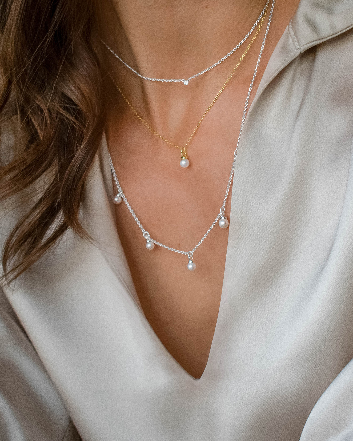 Petite Pearl single full necklace silver - 3