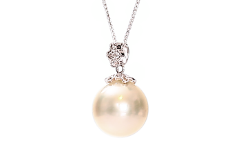 Champagnerfarbene Südseeperle in Weißgold und Diamanten 11–12 mm