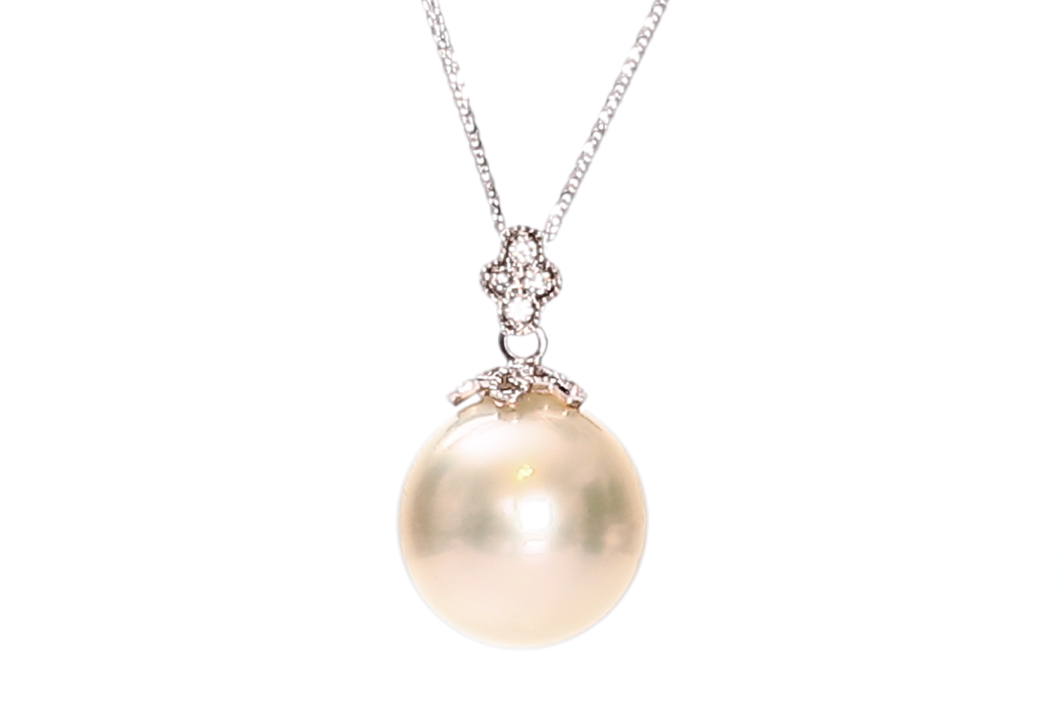 Champagnerfarbene Südseeperle in Weißgold und Diamanten 11–12 mm - 2