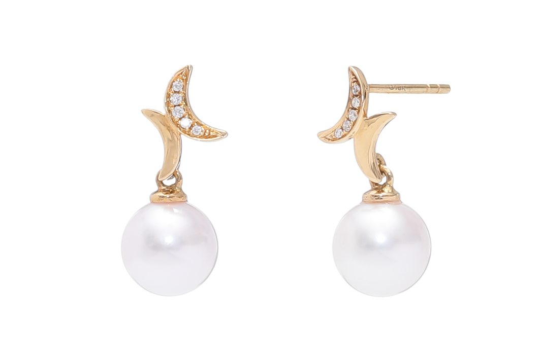 Perlenohrringe-Akoya in AAA-Qualität mit Gold und Diamanten 7.5–8 mm - 3