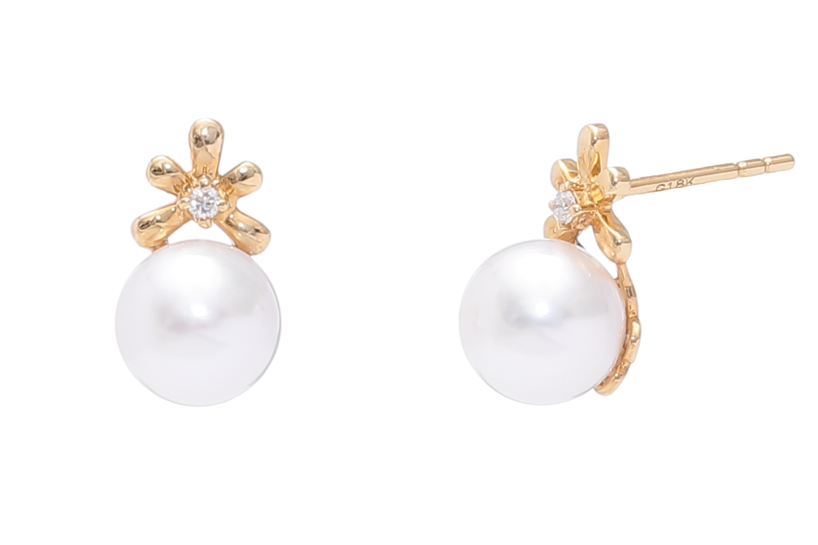 Perlenohrringe-Akoya in AAA-Qualität mit Gold und Diamanten von 7–7.5 mm - 2