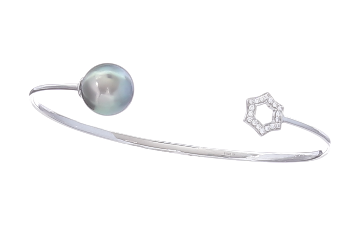 AAA-Kvalitet. Tahitiperlearmbånd i hvidguld og diamanter 10mm - 10
