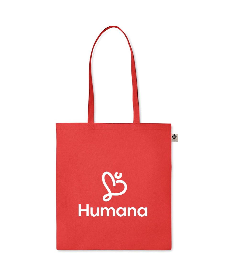 Tygkasse i ekologisk bomull med långa handtag.