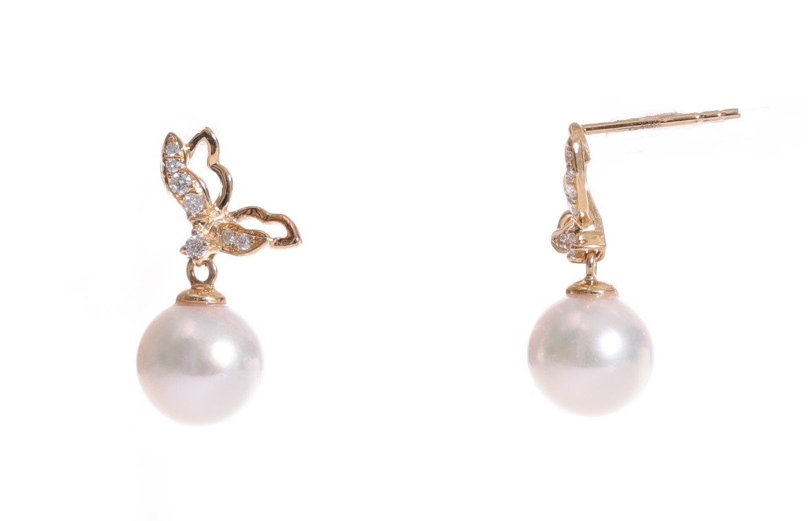 Akoya-Perlenohrringe in AAA-Qualität mit Gold und Diamanten 8.5-9 mm - 2