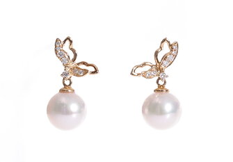 Akoya-Perlenohrringe in AAA-Qualität mit Gold und Diamanten 8.5-9 mm