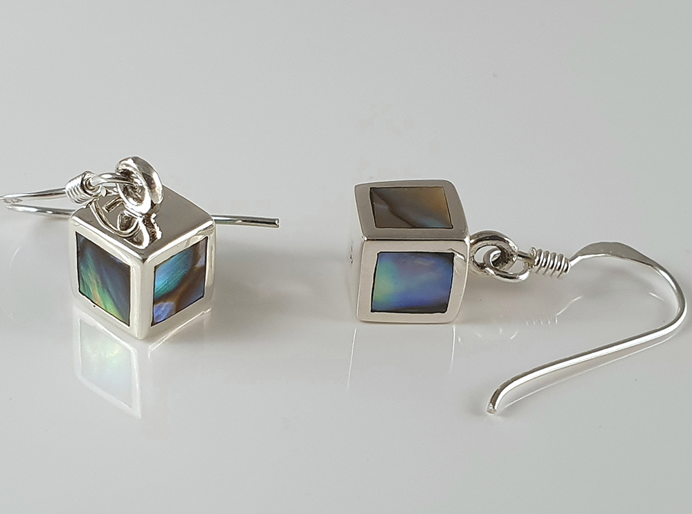 Cube with abalone, earrings 925-silver