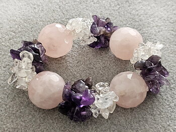 Quartz bracelets; rose quartz, amethyst and rock crystal