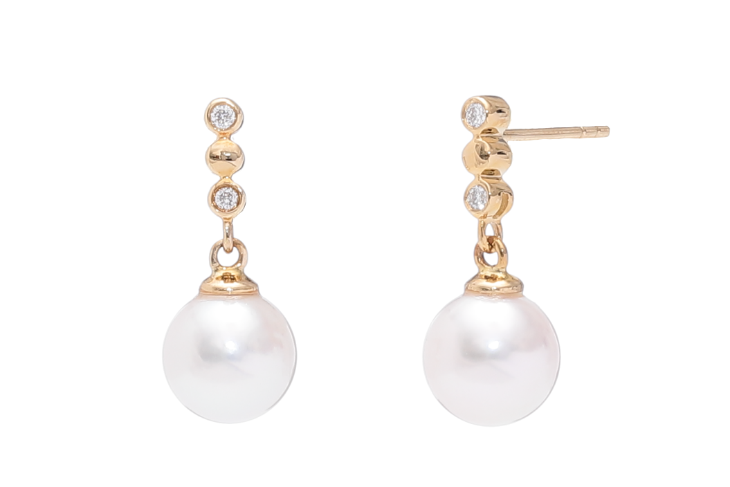 Perlenohrringe-Akoya in AAA-Qualität mit Gold und Diamanten von 7.5–8 mm - 2