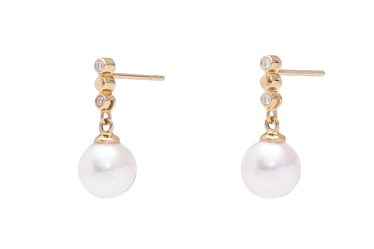 Perlenohrringe-Akoya in AAA-Qualität mit Gold und Diamanten von 7.5–8 mm - 3