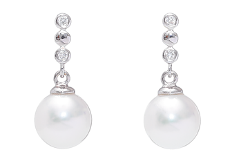 AAA-Quality Akoya pearl earring set in white gold and diamonds 7.5-8mm 
