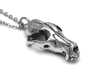 Rävskalle Halsband, Räv Döskalle Hänge, Djurskalle Smycke i Tenn