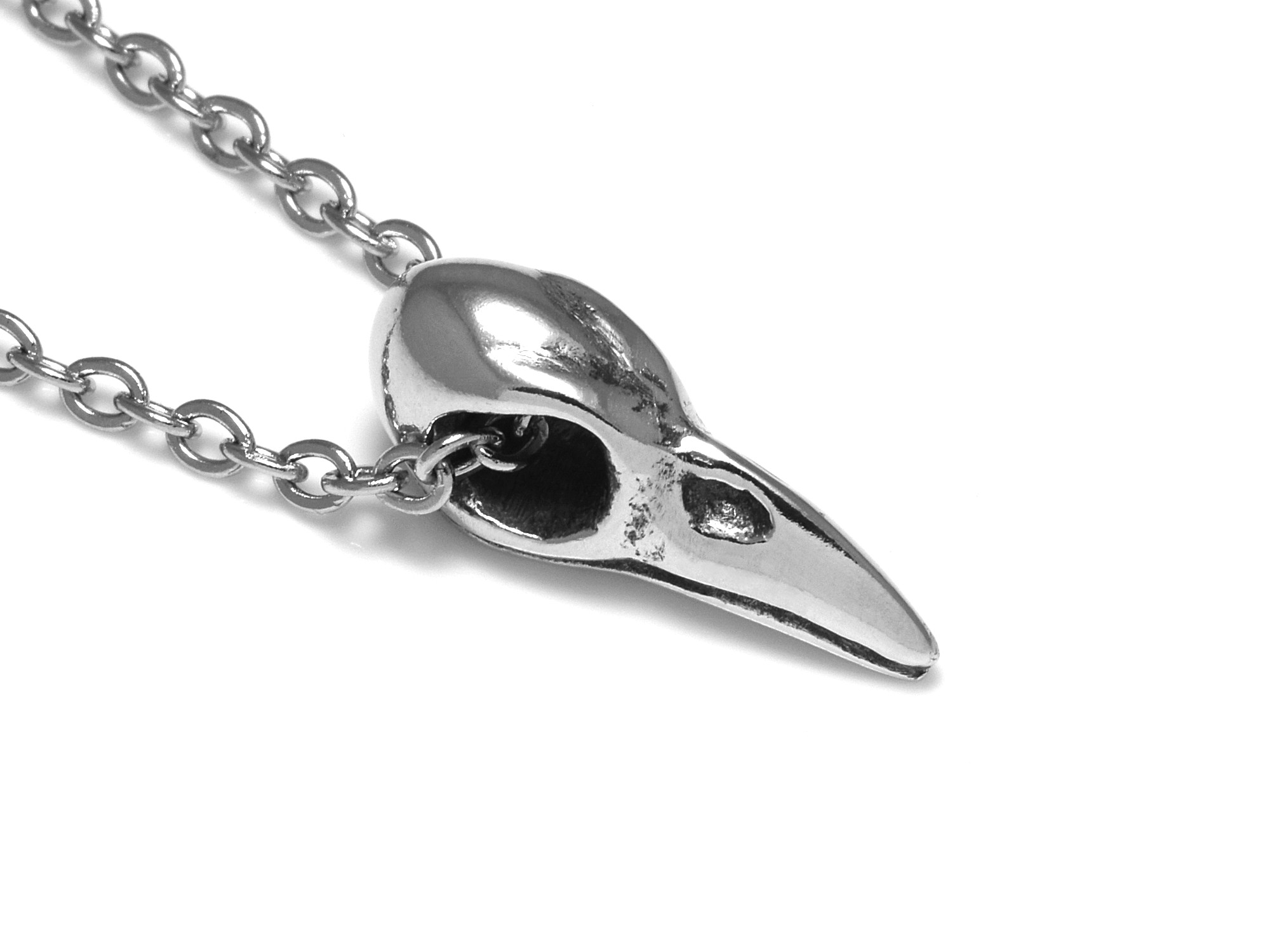 Liten Korpskalle Halsband, Korp Döskalle Hänge, Goth Smycke i Tenn
