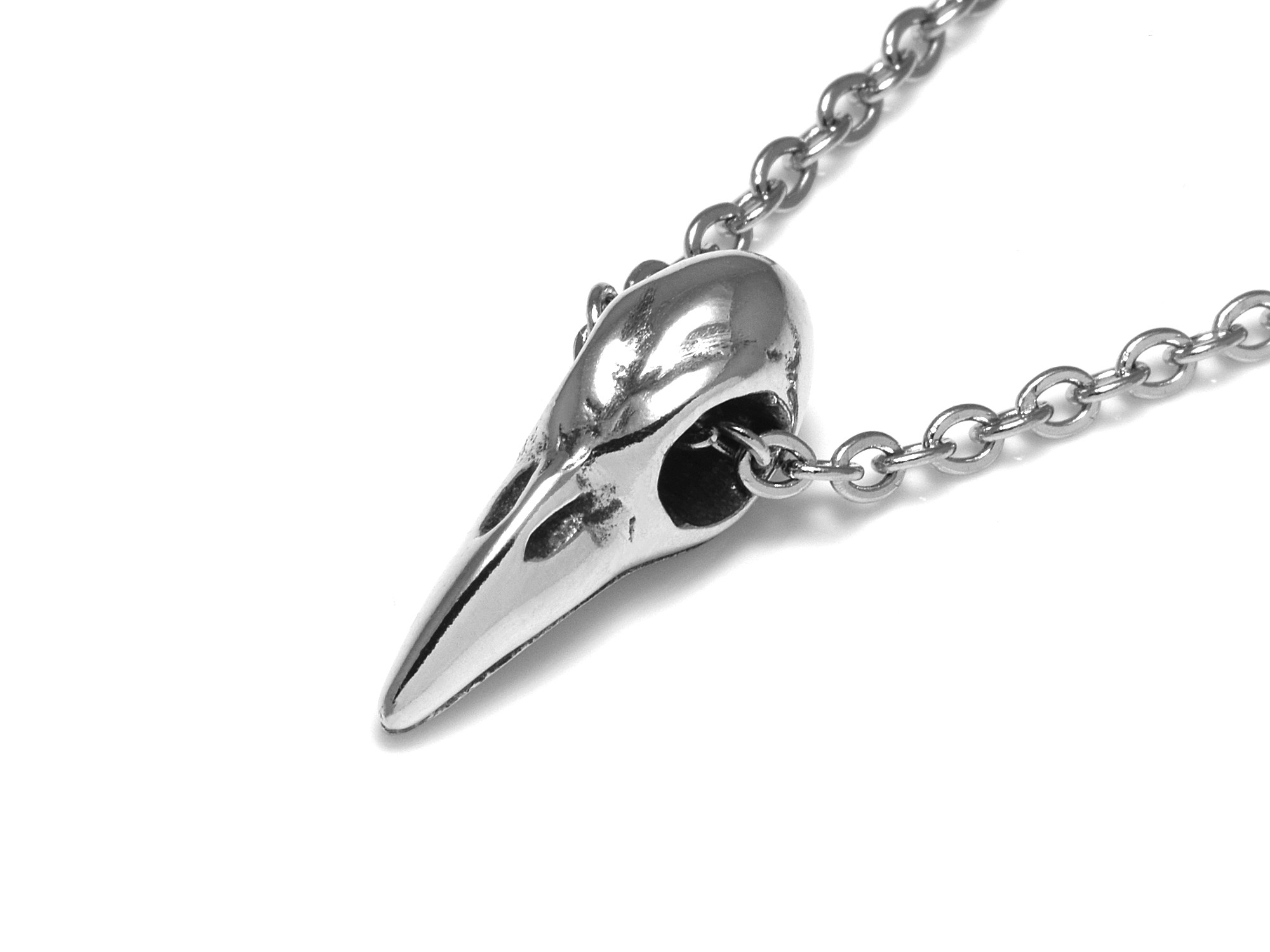 Liten Korpskalle Halsband, Korp Döskalle Hänge, Goth Smycke i Tenn - 2