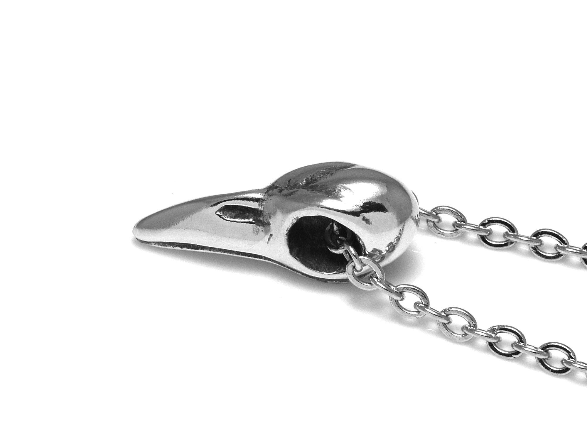 Liten Korpskalle Halsband, Korp Döskalle Hänge, Goth Smycke i Tenn - 3