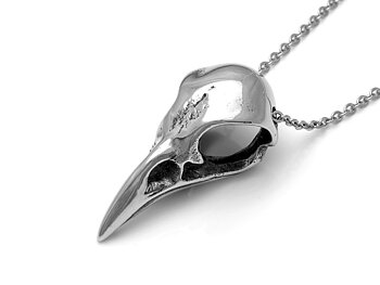 Blåskrikaskalle Halsband, Blåskrika Döskalle Hänge, Fågelskalle Smycke i Tenn
