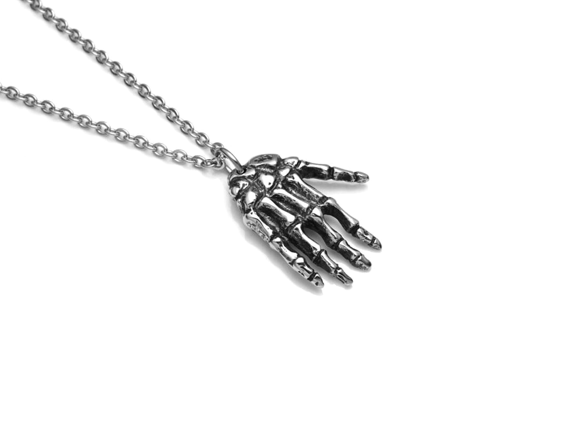 Skeletthand Halsband, Skelett Smycke i Tenn - 4