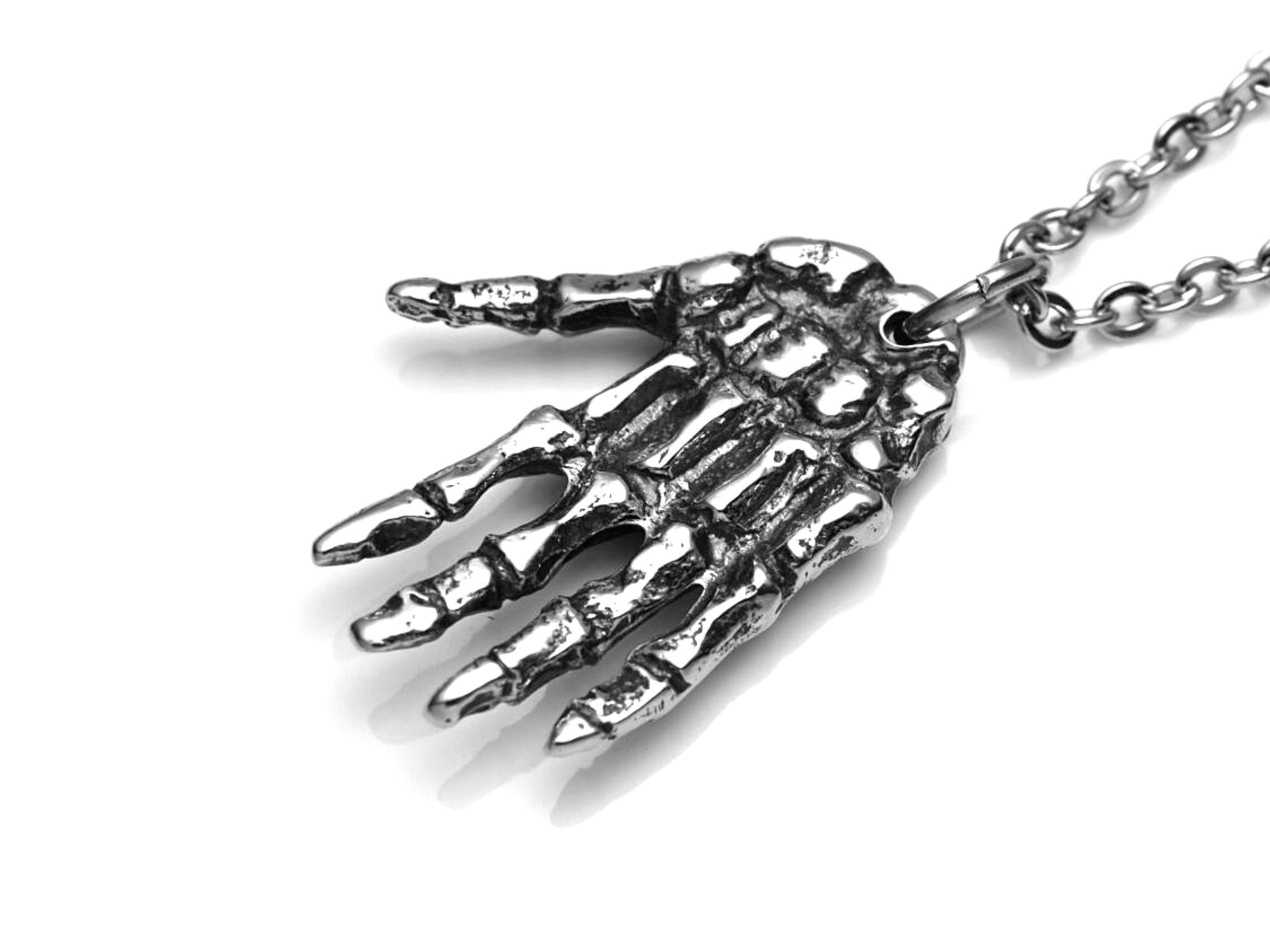 Skeletthand Halsband, Skelett Smycke i Tenn - 5
