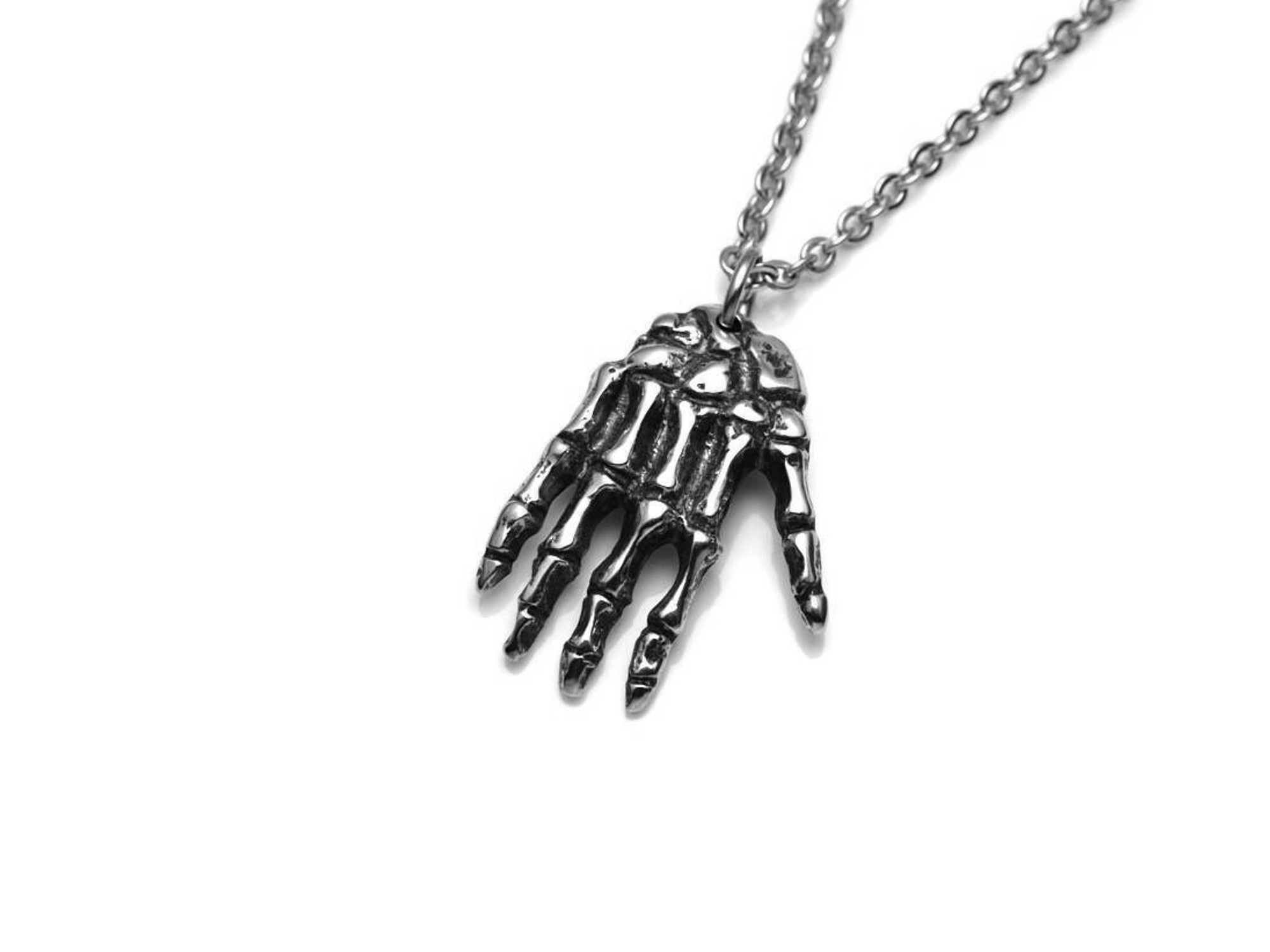 Skeletthand Halsband, Skelett Smycke i Tenn - 2