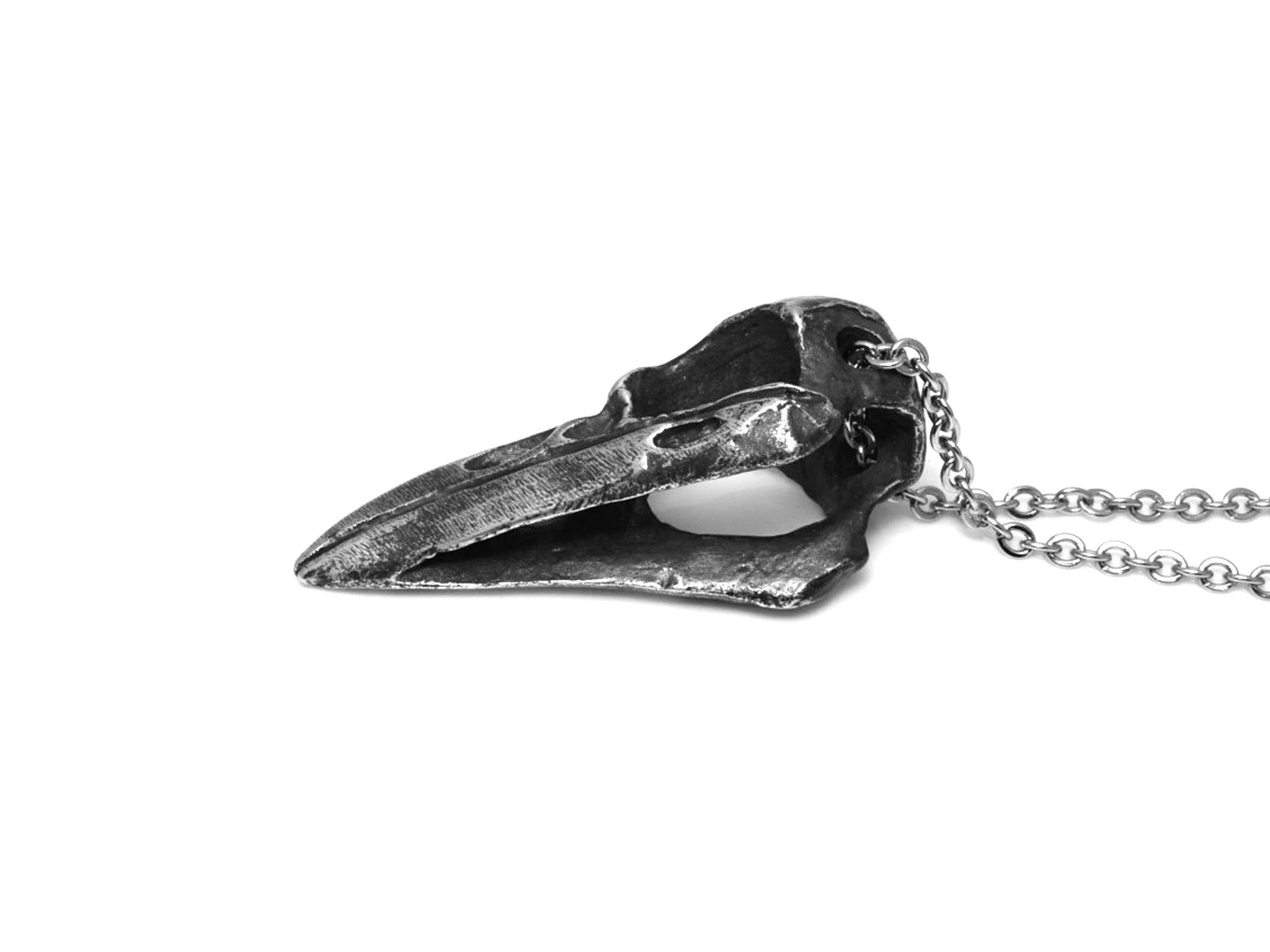Oxiderad Kråkskalle Halsband, Kråka Döskalle Hänge, Fågelskalle Smycke i Tenn - 4