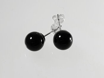 Black onyx 8mm round ball earstick, sterling silver