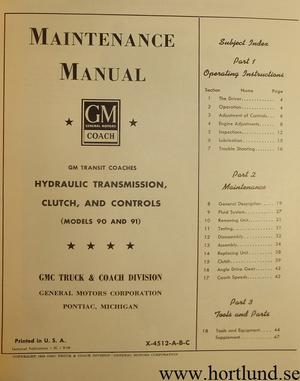 1945-1957 GMC GM Coach  Hydraulic Transmission, Clutch and Controls Maintenance Manual
