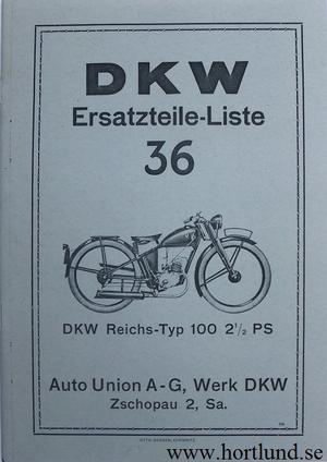 1935-1936 DKW RT 100 2½ PS Reservdelskatalog