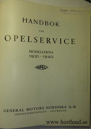 1931 - 1940 Opel Service Handbok på svenska