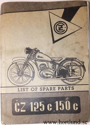 1951 CZ 125 c, 150 c List of Spare Parts