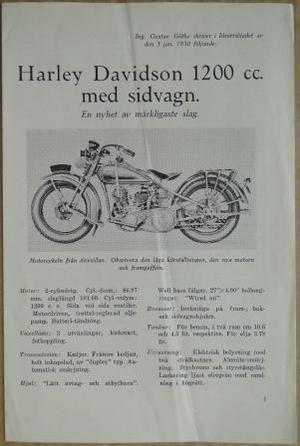 1930 Harley-Davidson broschyr svensk