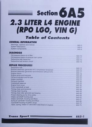 1990-1998 Pontiac Trans Sport 2,3 liter Service Manual