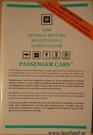 1988 GM Maintenance Schedule alla modeller