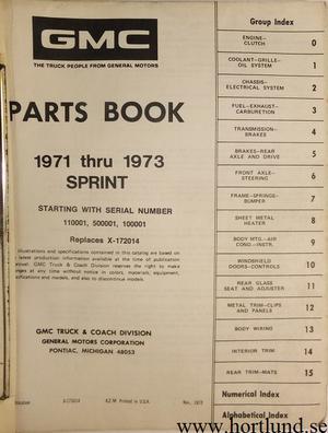 1971 - 1973 GMC Sprint Parts Book