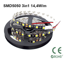 Ledtejp SMD5050 3in1 14,4W/m Vit ljusfärg Svart PCB