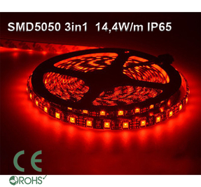 Ledtejp SMD5050 3in1 14,4W/m Röd Ljusfärg Svart PCB