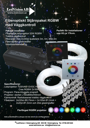 Stjärnhimmelpaket 32W RGBW Dubbel Ledprojektor Väggkontroll 17kvm