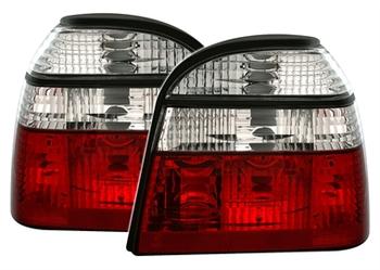 Rödvita kristall baklyktor till VW Golf 3 alla utom kombi. Höger och vänster.