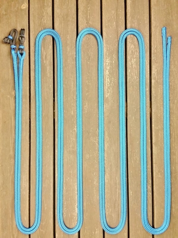 Long split reins with rope connectors  and back splices - 10 mm