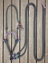 Rope bosal set incl. headstall and split reins - Cob, Black