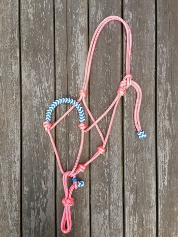 Braided rope halter with running rope connector - Pony, Pink